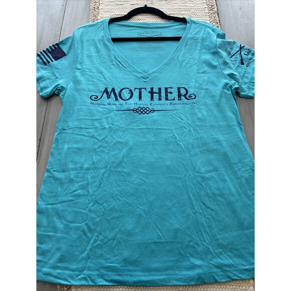 Grunt Style Teal Blue Purple Mother Acronym V Neck T Shirt Women’s Sz XXL - Picture 1 of 9